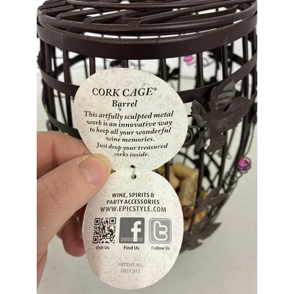 Epic Products Cork Cage Barrel Metal Wine Cork Holder Grape Leaf Glass Beads New